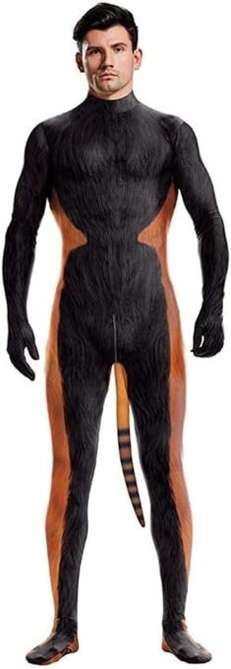 NWOT Adult Animal Bodysuit with Big Tail, Print Furry Jumpsuit, Raccoon, L